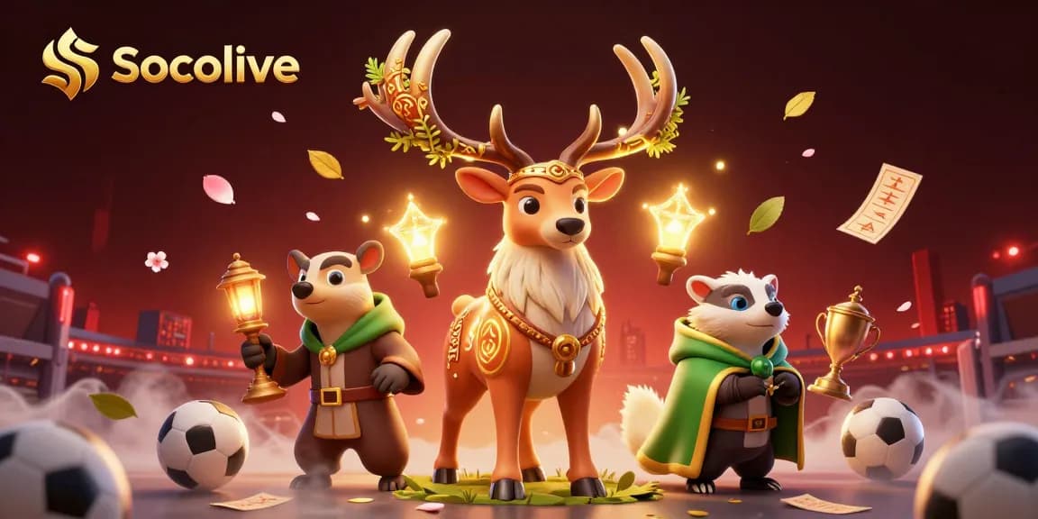 Socolive captures the excitement of sports betting with animated characters amidst vibrant casino visuals.