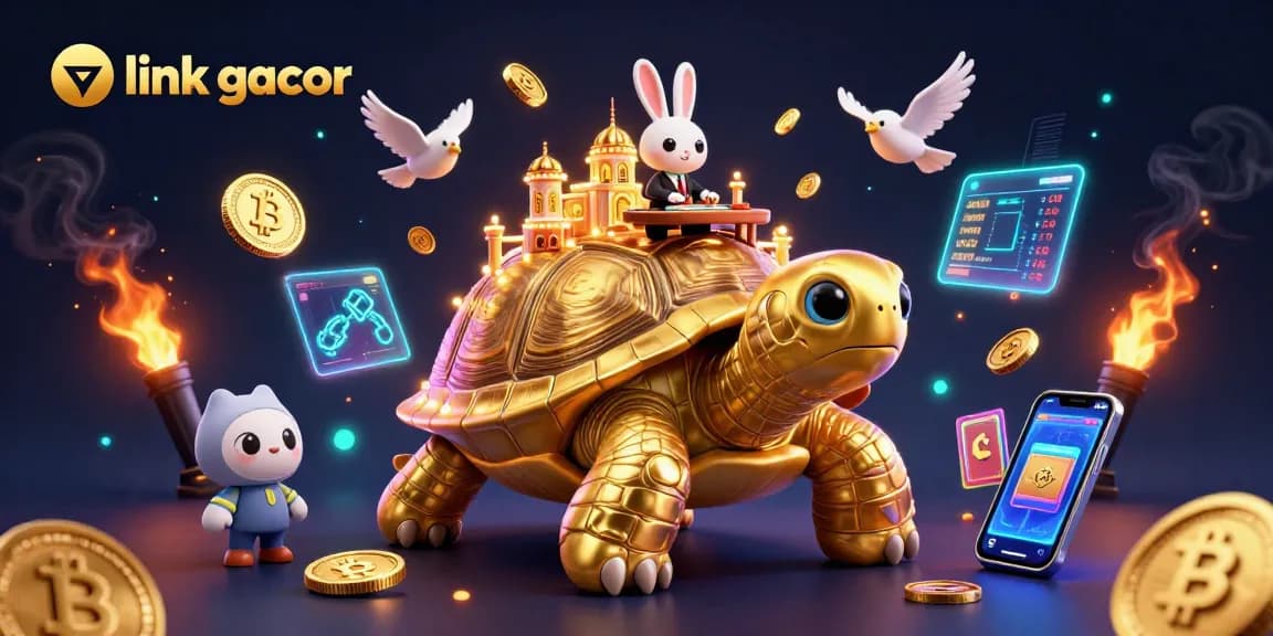 Engage with link gacor featuring a golden tortoise casino and dynamic crypto elements.