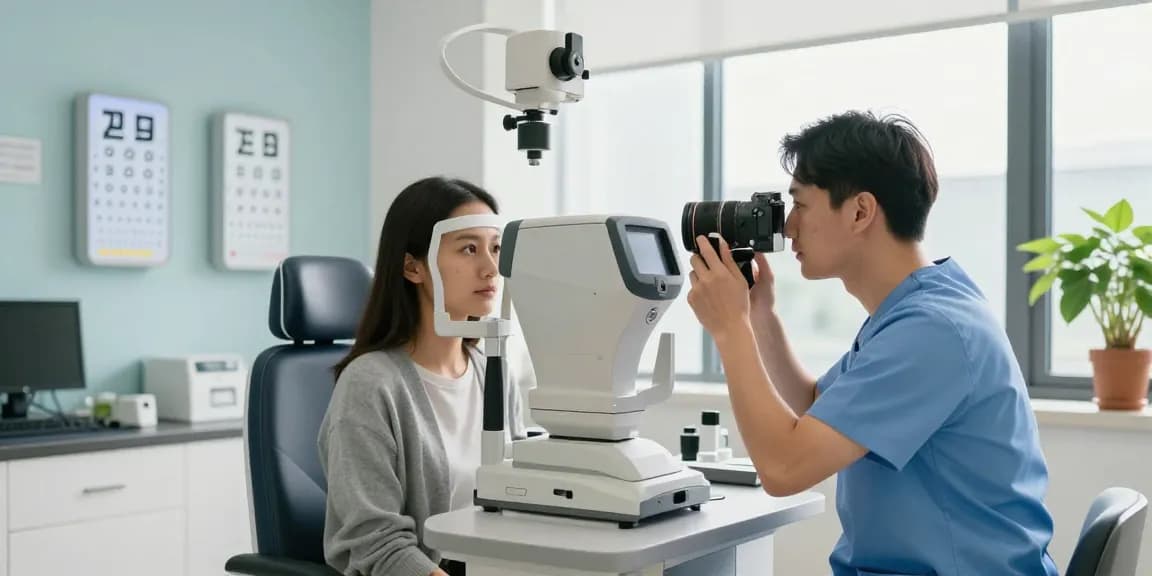 Advanced eye care at SNU Eye Clinic in Seoul, featuring diagnostic tools and patient interaction.