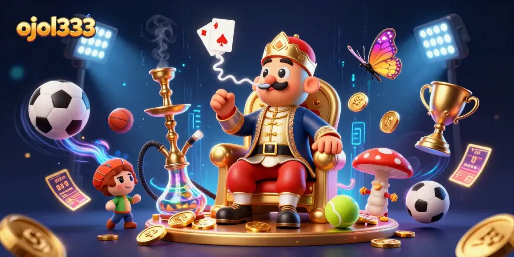 Engage with ojol333's vibrant and dynamic casino-themed 3D illustration featuring lively characters and gaming elements.