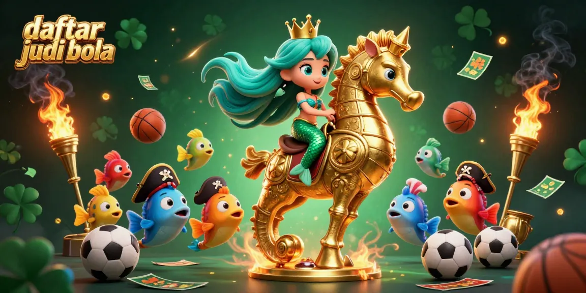 Bet on daftar judi bola with a mermaid princess, seahorse, and vibrant sports elements in action.