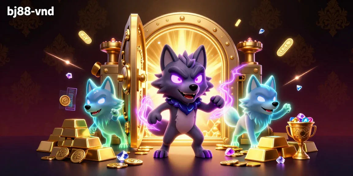 Experience the excitement of bj88-vnd with a vibrant 3D illustration showcasing dynamic betting elements and winning treasures.
