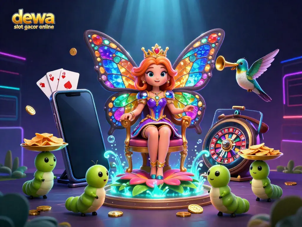 Permainan dewa slot gacor online di ilustrasi 3D yang menakjubkan memenuhi layar dengan kegembiraan dan banyak elemen kasino.