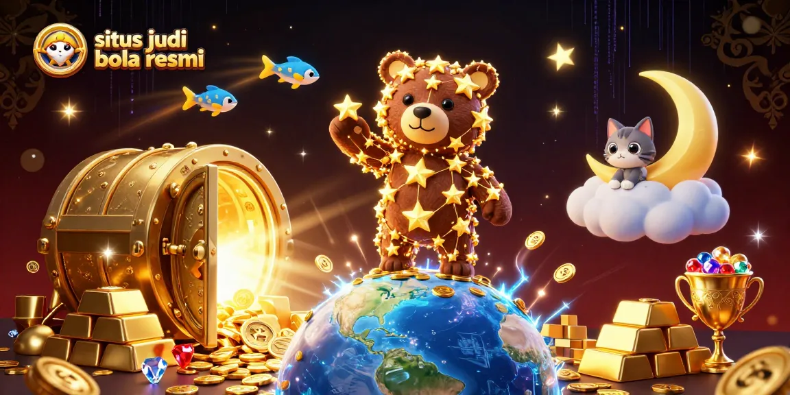 Scoop coins with situs judi bola resmi surrounded by rich treasures and cosmic elements