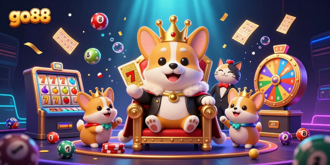 Engaging characters at go88 celebrate wins with vibrant slot reels and festive elements in a rich casino scene.