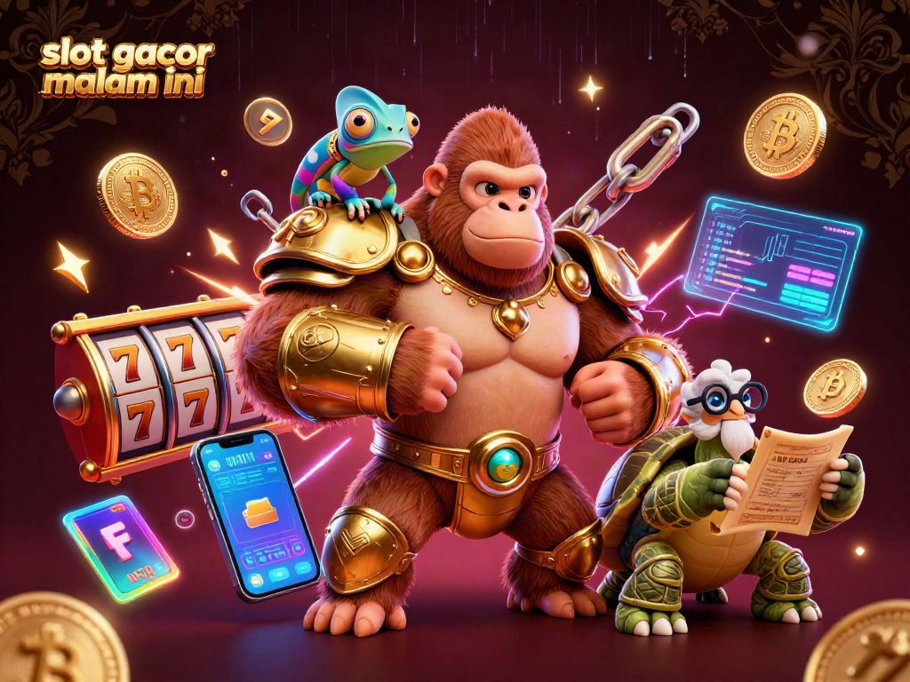 Experience slot gacor malam ini with vibrant 3D illustration showcasing dramatic casino characters and elements