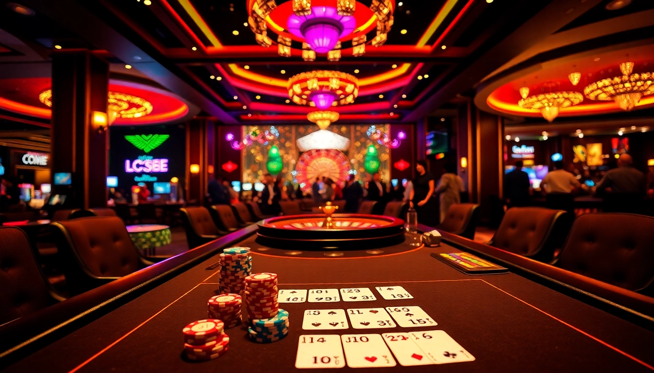 LC88 casino scene showcasing high-stakes poker action with vibrant chips and cards.