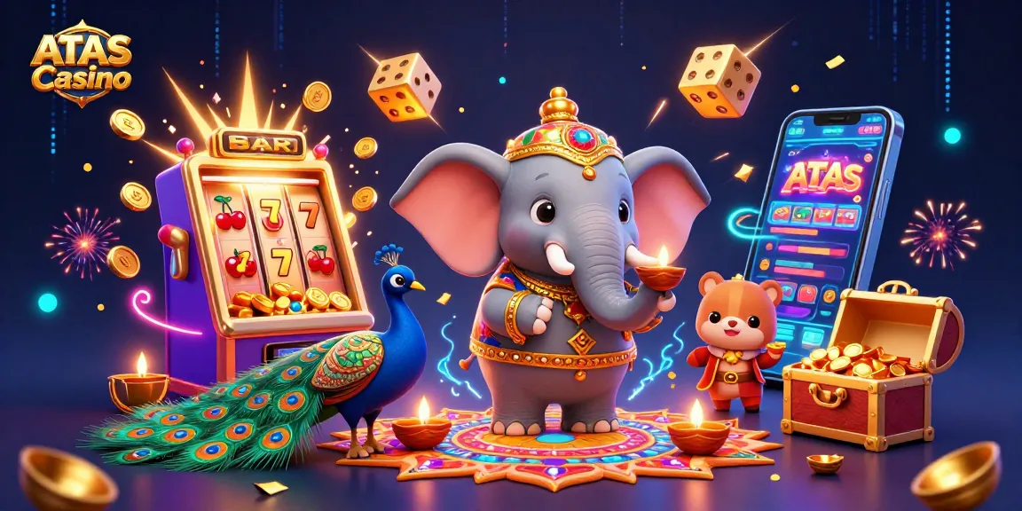 Engage with exhilarating games at ATAS Casino amidst vibrant characters and dynamic casino elements.