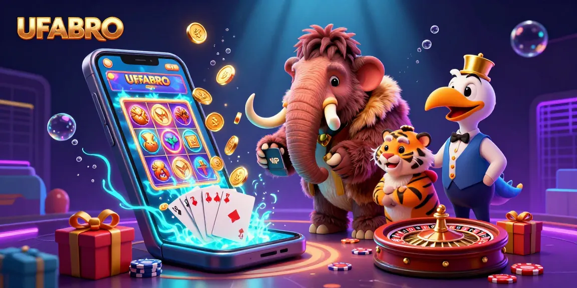 Experience thrilling wins at UFABRO with vibrant slot games, golden coins, and exciting casino elements.