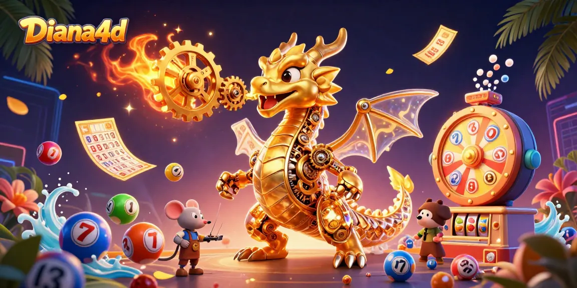 Diana4d showcases a golden dragon surrounded by vibrant casino elements, embodying excitement in gaming.