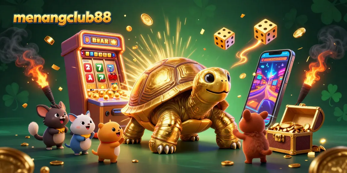 Play slots and win big with menangclub88 at this vibrant casino-themed illustration.