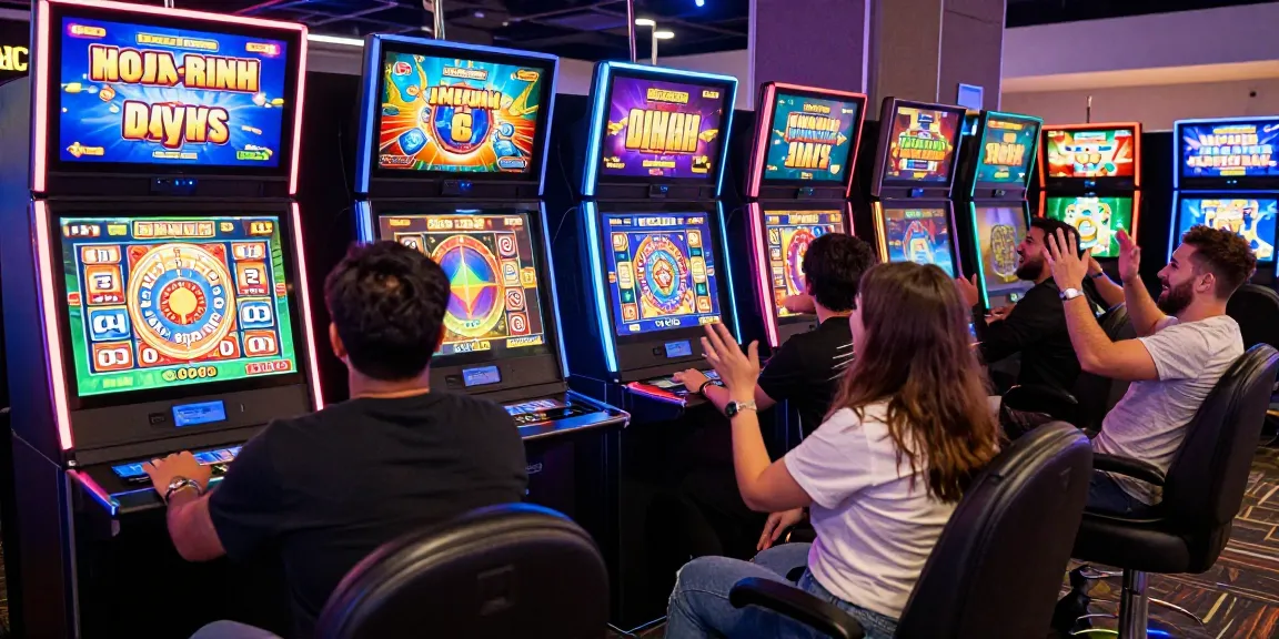 Exciting players at online casino enjoying Bonus Buy Slots from https://palacetrust.org.uk/ with colorful displays and joyous atmosphere.