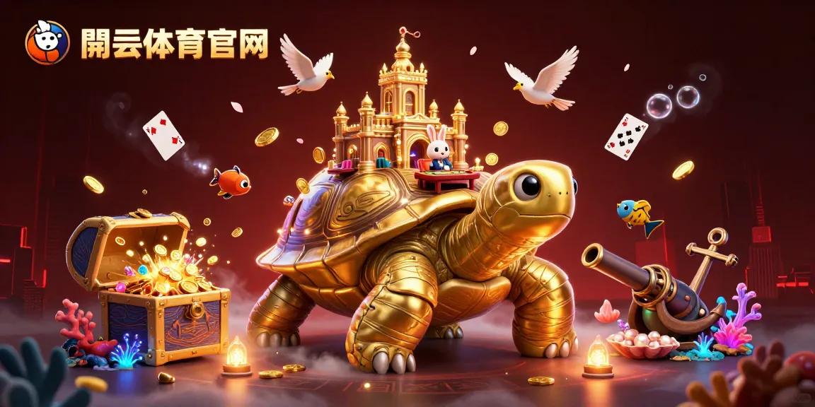 在开云体育官方网站畅享博彩乐趣的精美插图，金色巨龟与兔子发牌员同台争锋。