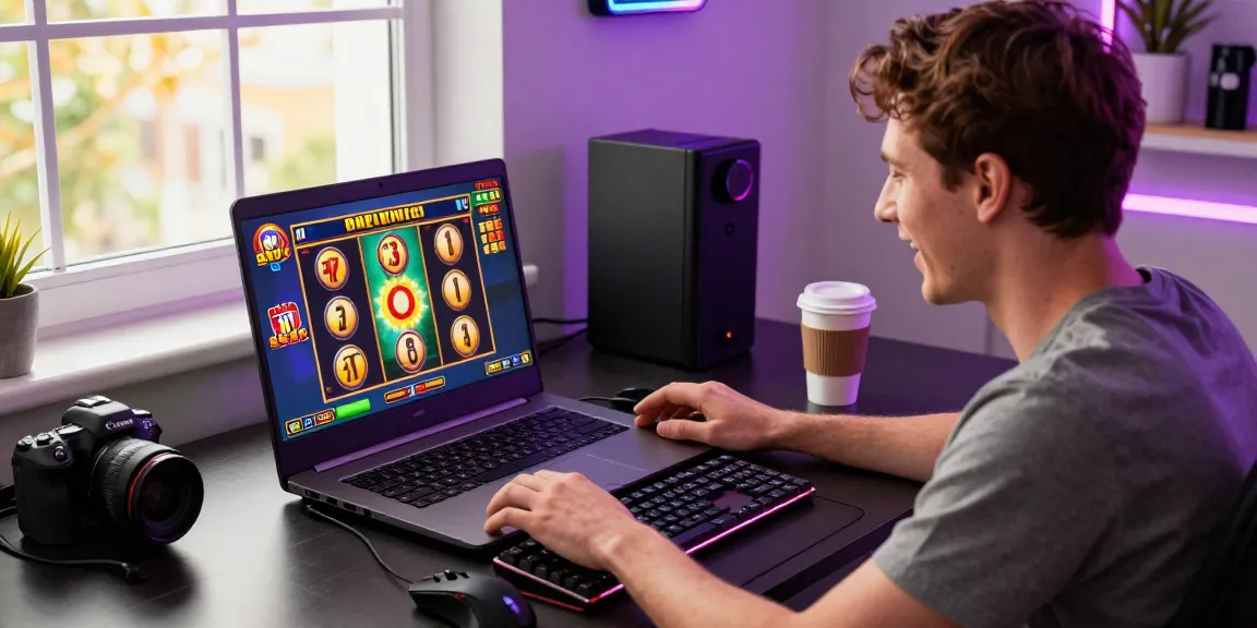 Engaged player enjoying bonus buy slots UK in a modern home office setup