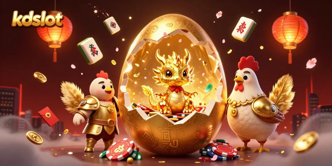 Win big with kdslot's stunning 3D golden dragon scene amidst vibrant casino elements.