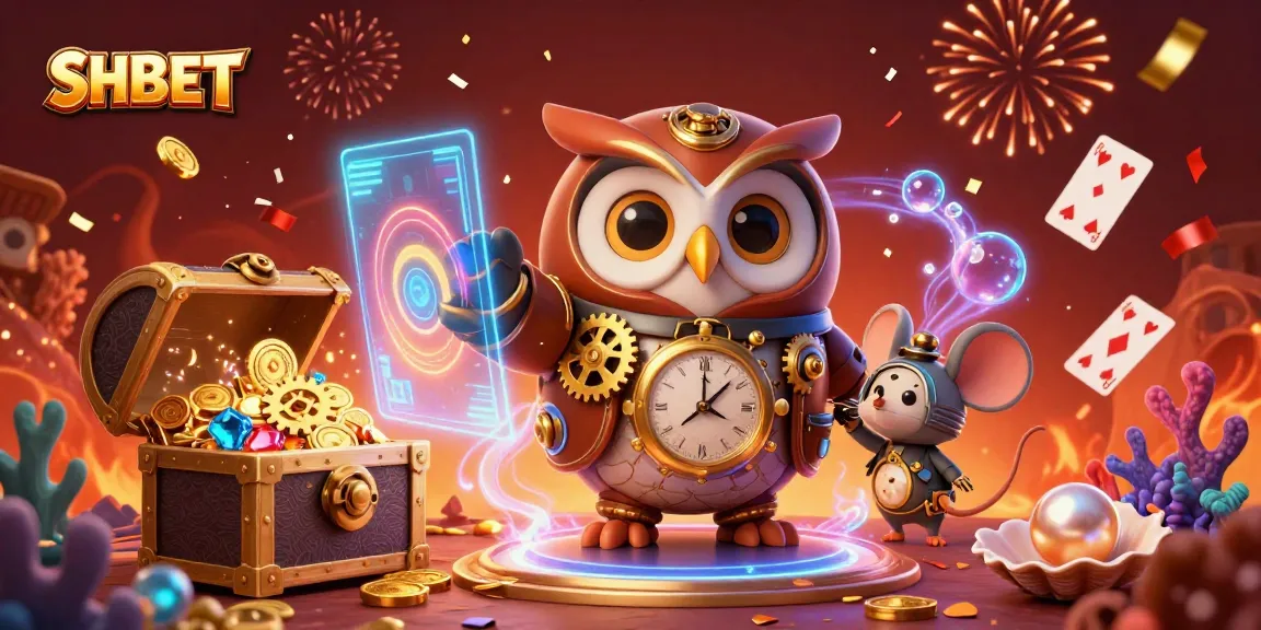 Experience the thrill at SHBET with this vibrant casino scene showcasing a steampunk owl and treasure elements.