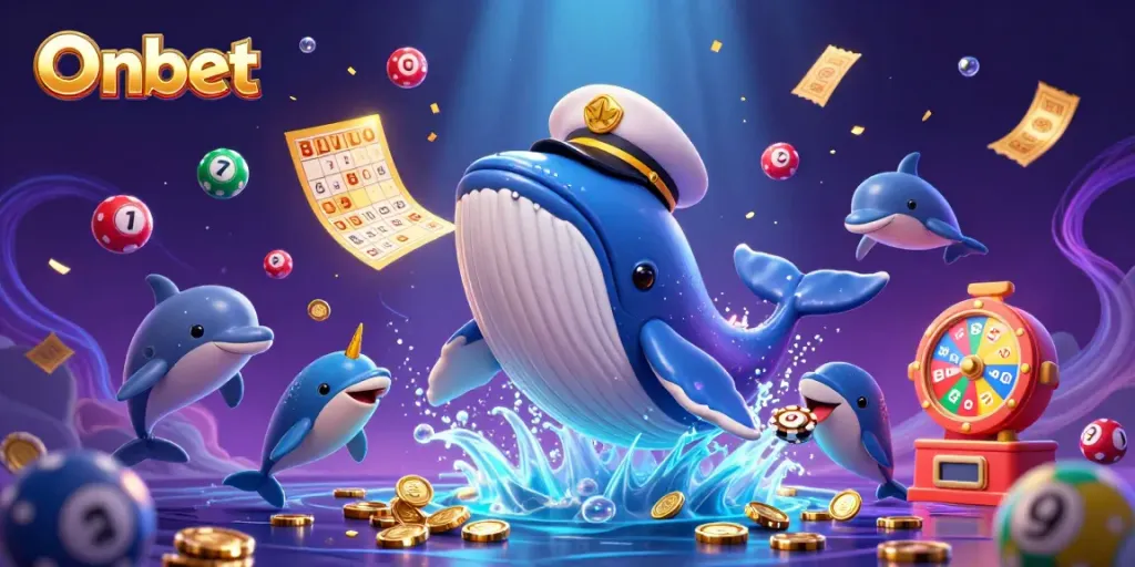 Engage with Onbet's exciting promotions featuring colorful casino elements in a treasure-filled underwater adventure.