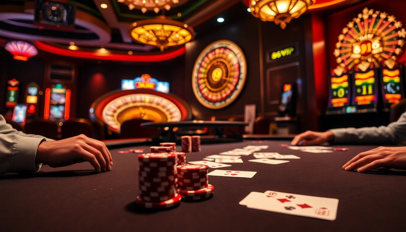 Experience the excitement of 68VIP casino with vibrant poker games and luxury gaming elements.