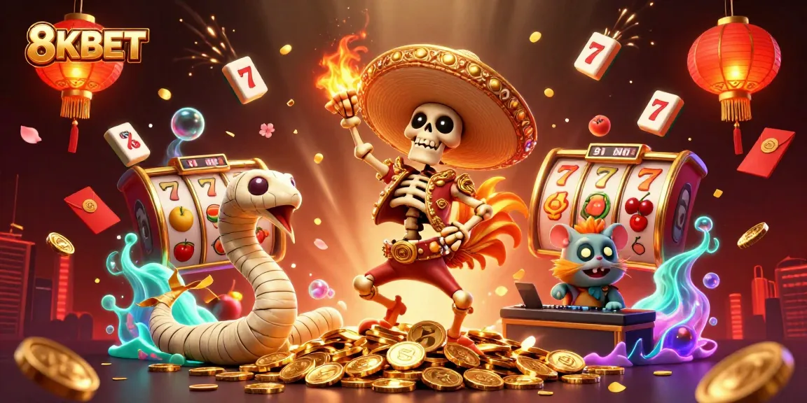 8KBET brings excitement with a vibrant casino illustration featuring dynamic characters in a rich gaming atmosphere.