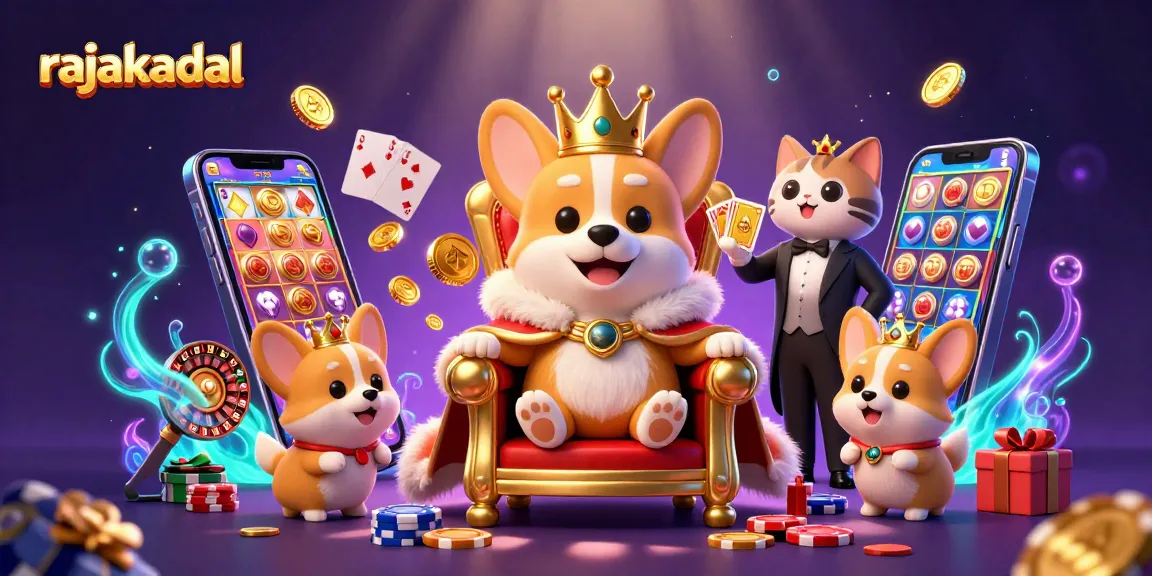 Menggandakan kemenangan dengan rajakadal, corgi kerajaan berjaya di kursi kepemimpinan sambil mengelilingi elemen permainan kasino.