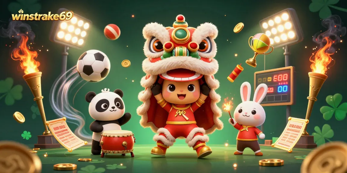 Experience thrilling action with winstrike69 in this vibrant 3D casino scene featuring lively characters and sports elements.