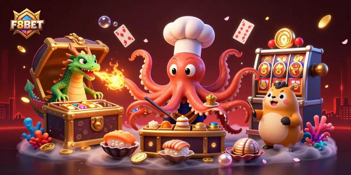 Win big with F8BET in a dynamic casino scene featuring games, gold, and excitement.