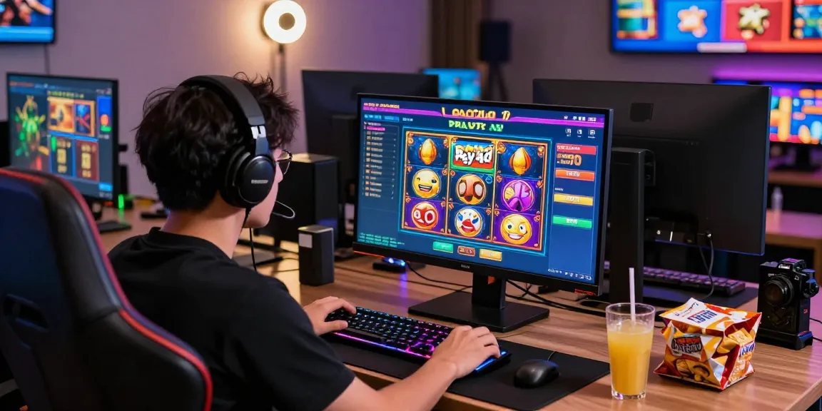 Engaging online gaming setup featuring Pajaktoto pay4d slots, player focused, colorful graphics and modern accessories.