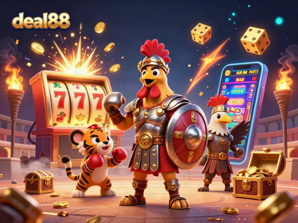 Spin the reels and chase jackpots with deal88, featuring vibrant 3D characters in action.