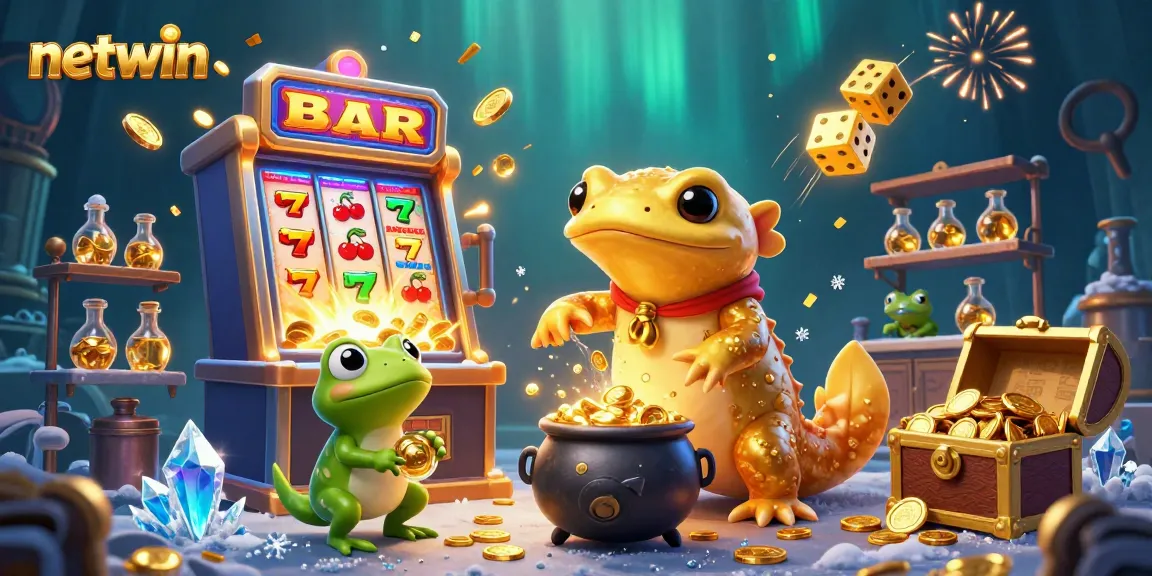 Netwin transforms gameplay with a vibrant scene of a golden salamander alchemist at a dynamic casino.