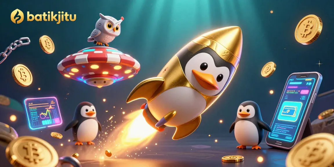 Bermain game slot online di batikjitu dengan penguin emas dan banyak simbol permainan menarik.