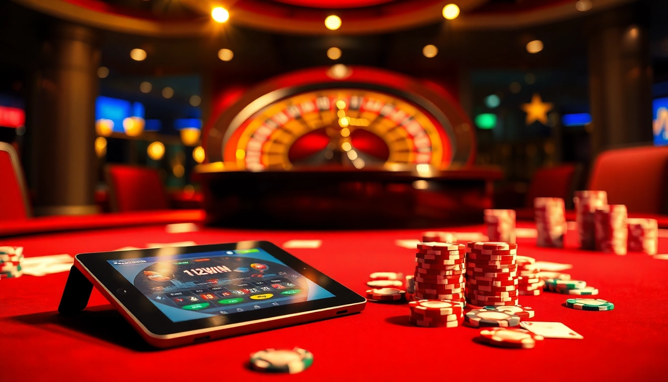 High-stakes poker action showcasing 11WIN casino atmosphere with vibrant chips and roulette.