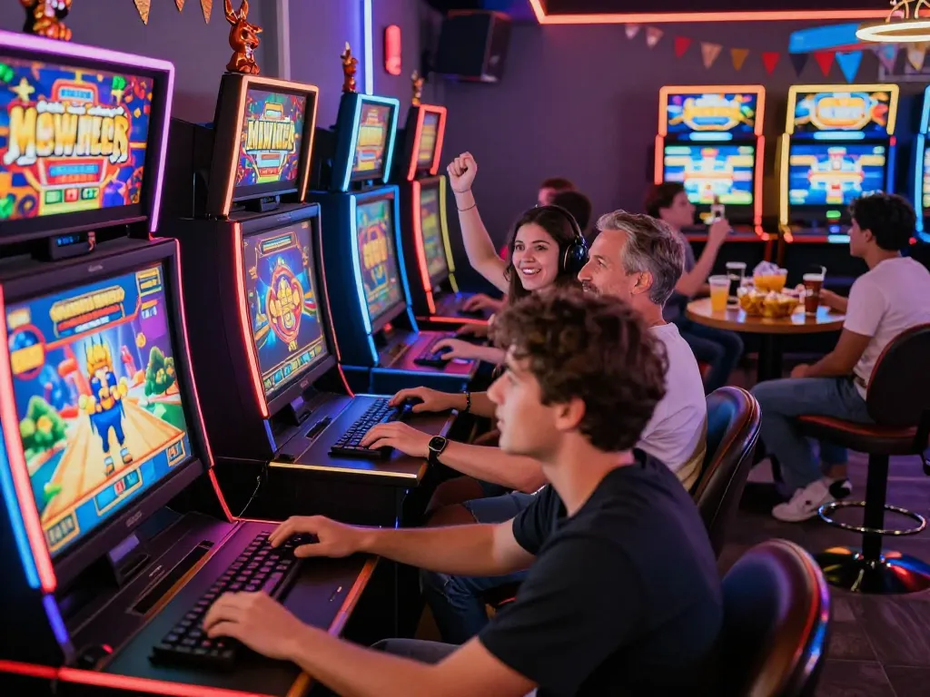 Menggugah pemain di lounge permainan situs slot dengan mesin digital dan suasana meriah