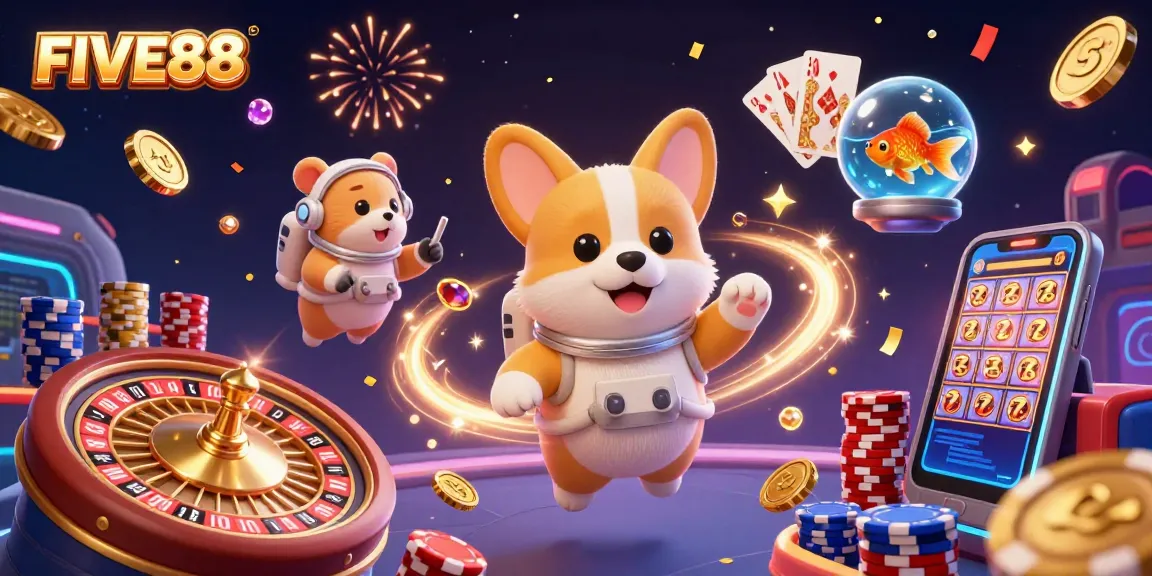 Engage in exciting gameplay at FIVE88 Casino with dazzling elements and animated characters.