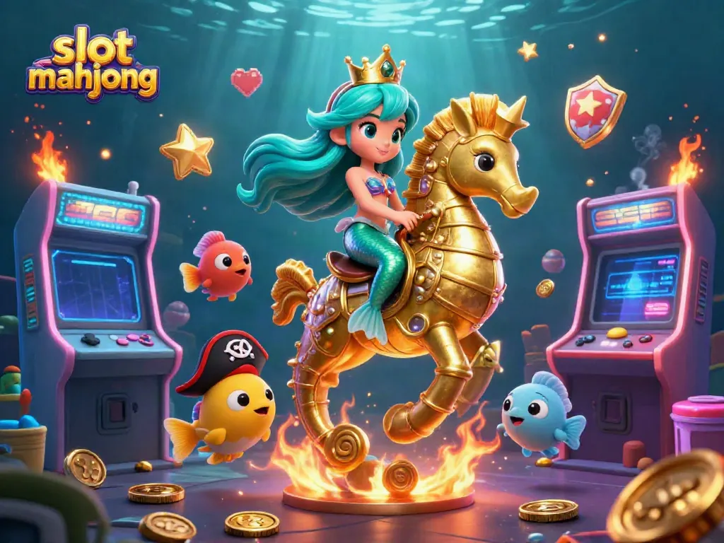 Engage in exciting slot mahjong adventures with detailed 3D characters amidst colorful gaming machines.