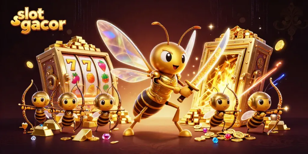 Experience the thrill of slot gacor with a vibrant 3D casino scene showcasing dynamic characters and winning symbols.