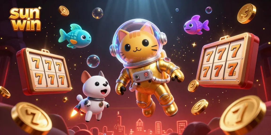 Engage with exciting sun win slots as a golden astronaut cat explores a cosmic casino adventure.