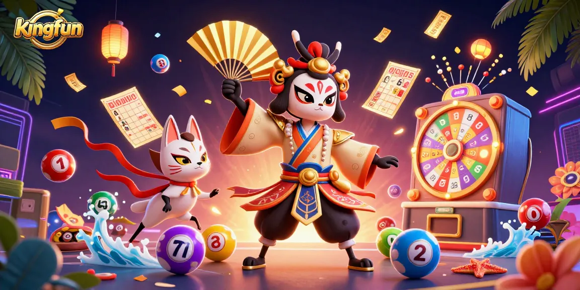 Experience thrilling gaming with kingfun in a vibrant 3D casino scene full of dynamic lottery elements.