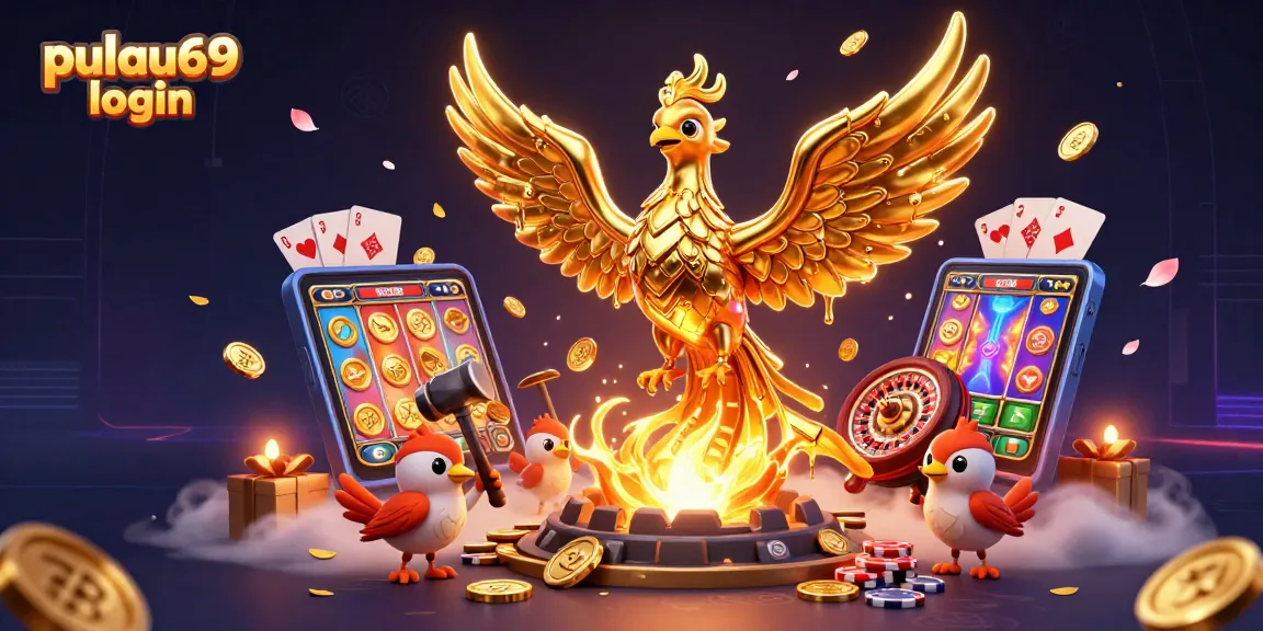 Experience pulau69 login with vibrant casino elements, golden coins, and engaging games.