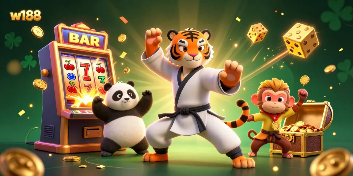 w188 players enjoy exciting jackpot wins with dynamic slots and captivating characters in a vibrant casino scene