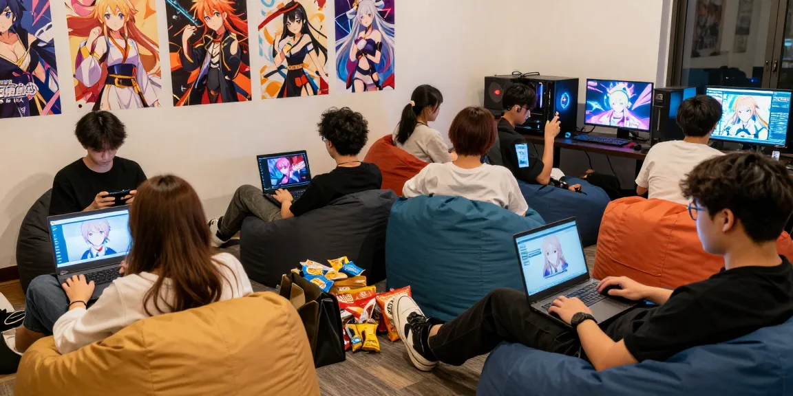 Players enjoying hentai games in a cozy gaming environment, showcasing anime culture.