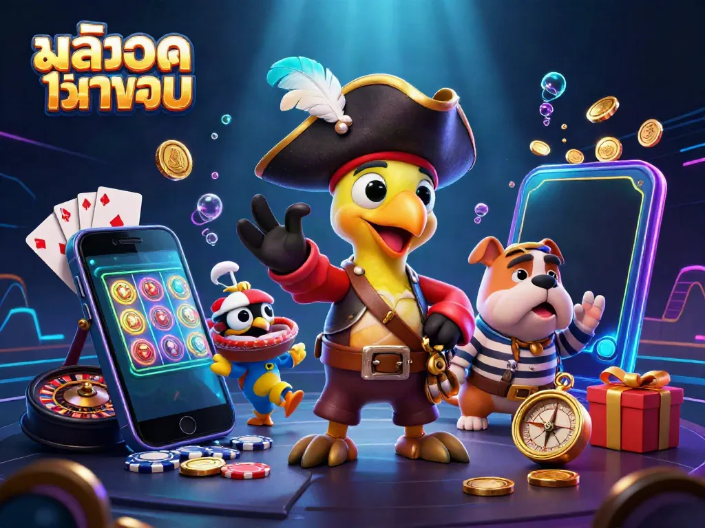 Engage in thrilling สล็อตทดลอง gameplay with vibrant characters and casino elements in an exciting 3D scene.