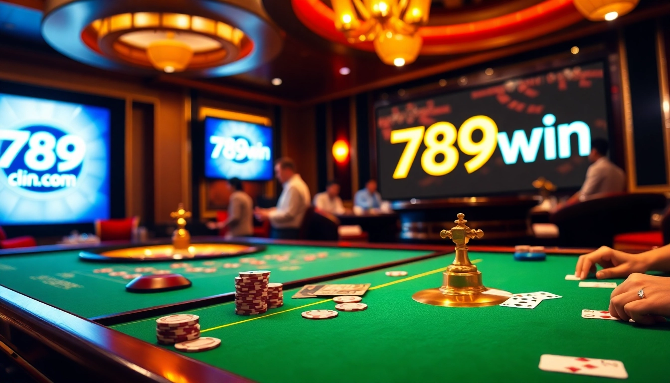 Engage in thrilling gameplay with 789win com, featuring poker chips and a roulette wheel.