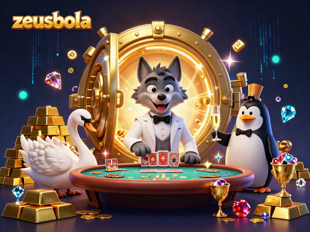 Engage in thrilling baccarat action with zeusbola, featuring stylish characters and a dynamic casino setting.
