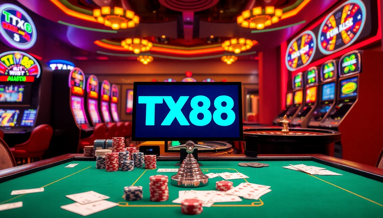 Experience the thrill of gambling at TX88 with vibrant casino tables and exciting gameplay.