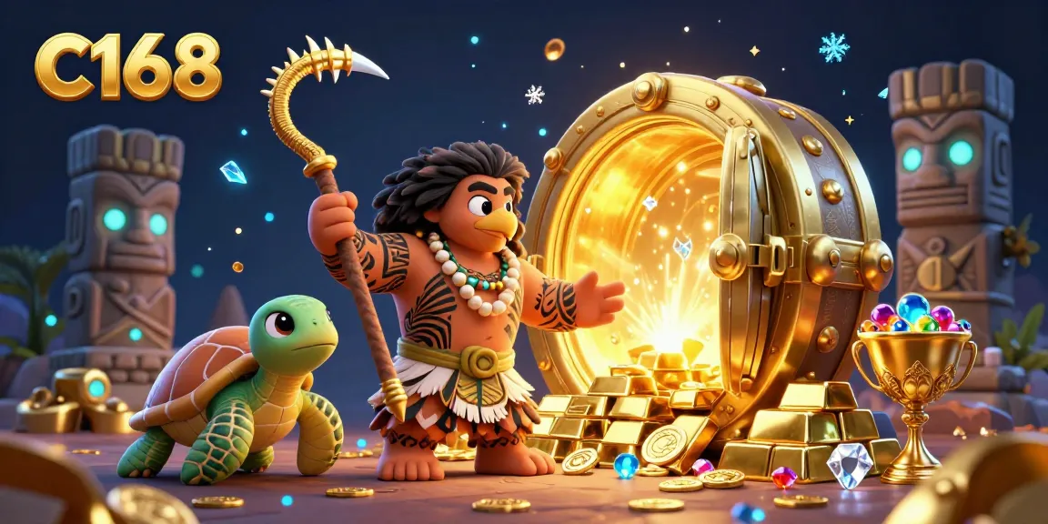 C168 online casino featuring a vibrant scene with treasure and gaming elements in a magical setting.