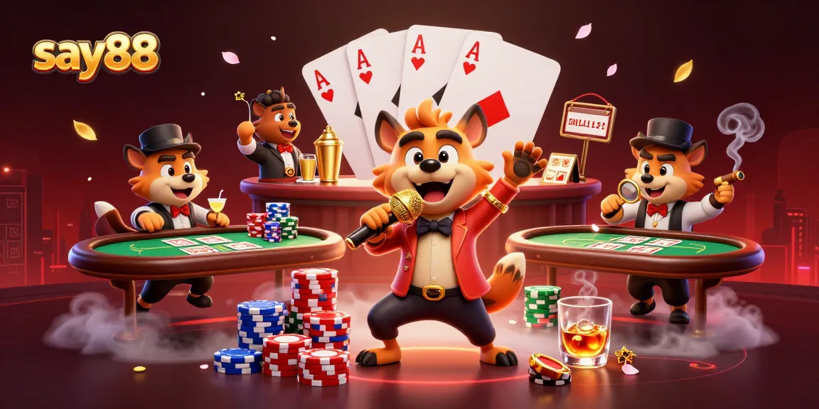 Experience exciting gaming at say88 with lively hyenas in a vibrant casino scene mixing drinks and checking IDs.