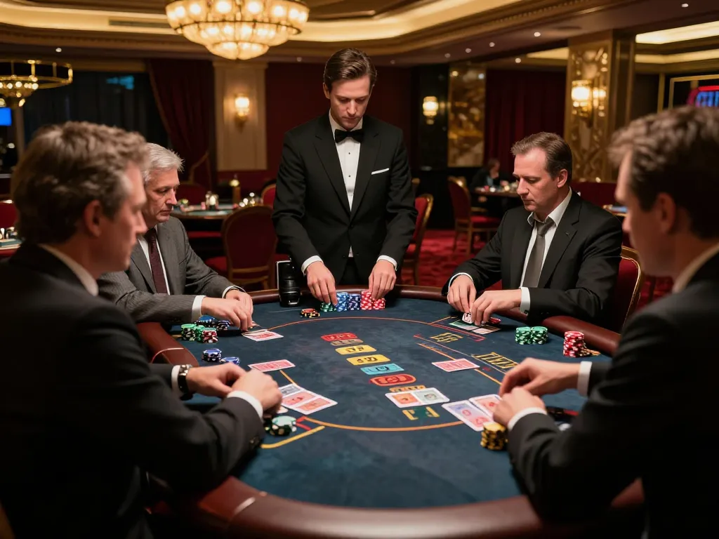 Players enjoying a thrilling blackjack game at 56WIN casino with elegant decor and intense focus.