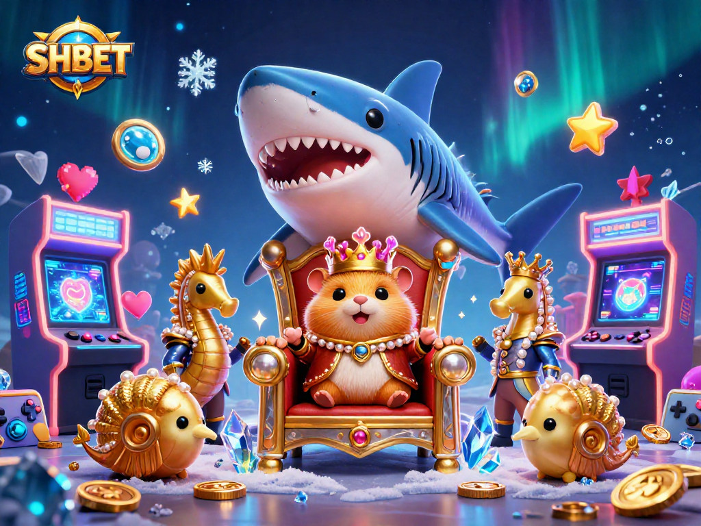 Experience top-tier gaming at SHBET with a dynamic 3D illustration featuring a hamster king and vibrant casino elements.