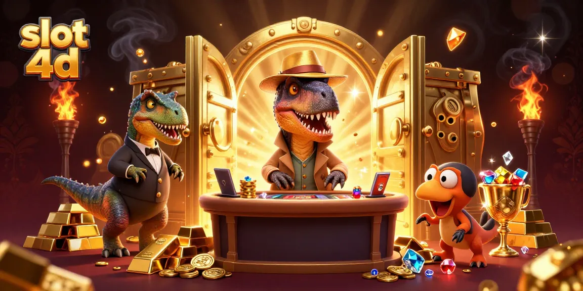 Slot 4D, menang judi dengan velociraptor pelanggar aturan di meja slot dengan harta berkilauan.