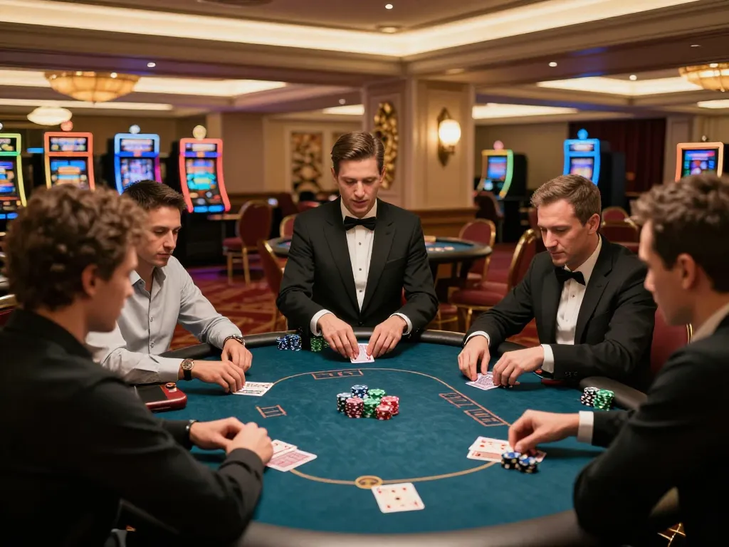 Pemain menikmati permainan poker dengan taruhan tinggi di kasino, menampilkan strategi Ulat123 yang sedang dijalankan.